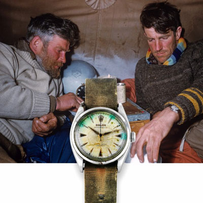 Edmund Hillary and Tenzing Norgay with Rolex Oyster watch