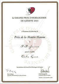 Award "Best Men's Watch" at the Geneva Grand Prix 2003