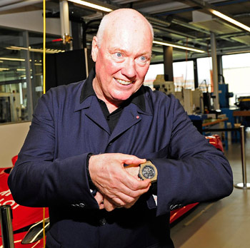 Jean-Claude Biver, CEO of Hublot, with one of the first pieces of Magic Gold