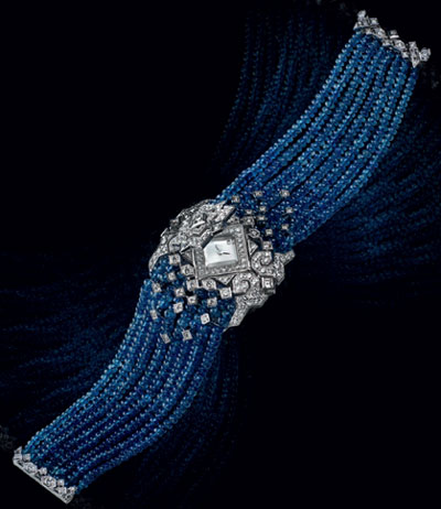 Secret watch with sapphire beads and diamonds