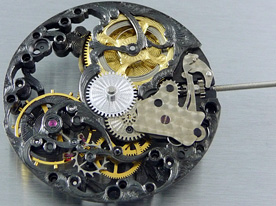 Tourby watch mechanism - ETA Unitas 6498-1 Hand Engraved Hand Skeletonized PVD