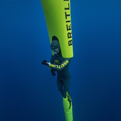 wristwatch by Breitling and a dive to 244 meters