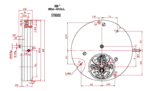 technical drawing of Sea-Gull ST 8000 movement