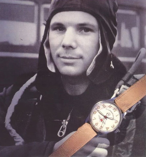 Yuri Gagarin with his watch "Shturmanskie"