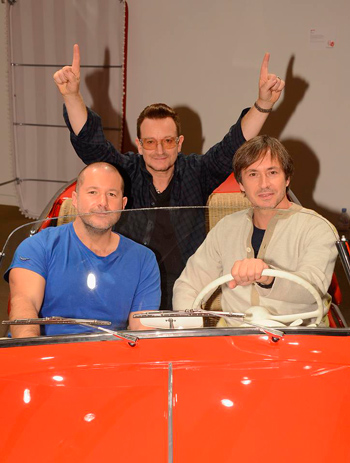 Jonathan Ive, Bono and Mark Newson in Fiat Jolly (RED) car