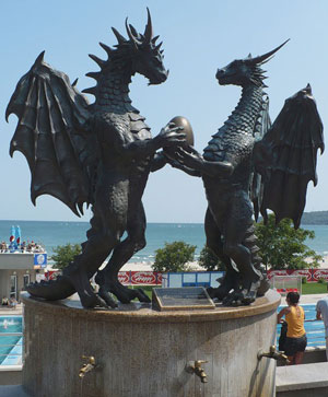 Dragons with egg of knowledge - a sculpture in Varna (Bulgaria)