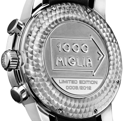 backside of Mille Miglia GMT Chrono 2012 watch