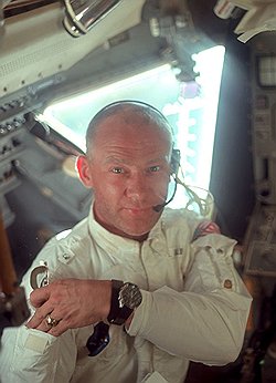 Buzz Aldrin with Omega Speedmaster watch