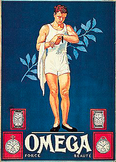 One of the first "Olympic" posters of Omega, created for the 1932 Olympic Games in Los Angeles