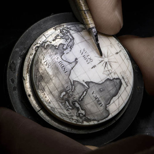 Eastern Hemisphere on the Piaget Altiplano Scrimshaw Watch Dial