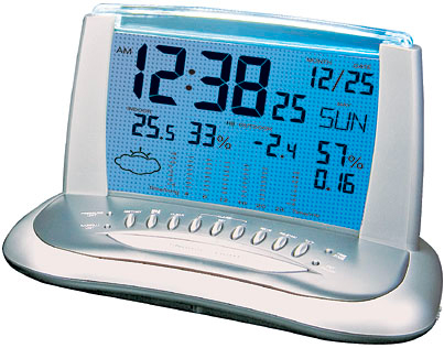 WENDOX W9304-S/GR - desk clock - weather station with remote temperature sensors and capacity to collect rainfall. The transparent display with backlit.