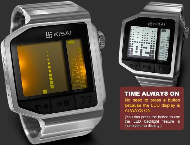 A Wristwatch with Breathalyzers - Kisai Intoxicated Timepiece by Tokyo Flash