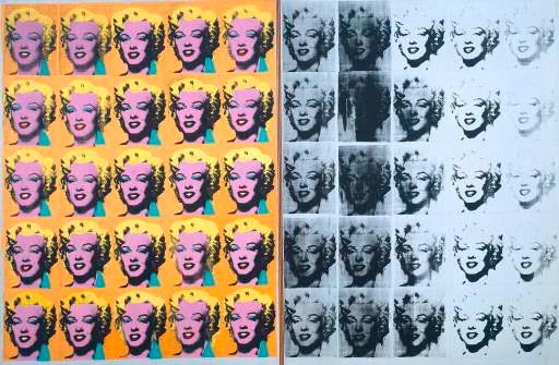 Canvas of genius pop art master Andy Warhol titled "Marilyn Diptych"
