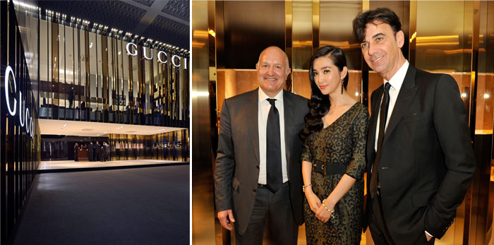 Head of Gucci Patrizio di Marco and the head of Gucci Timepieces & Jewelry Michele Sofisti with Li Bingbing