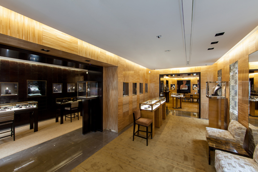 The interior of the new Louis Vuitton jewelry and watch shop on the Place Vendome in Paris