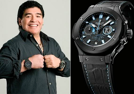 Diego Maradona with Hublot Big Bang Maradona watch