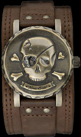 Skull Face Brown Leather Mens Watch (Ref. E11581G1)