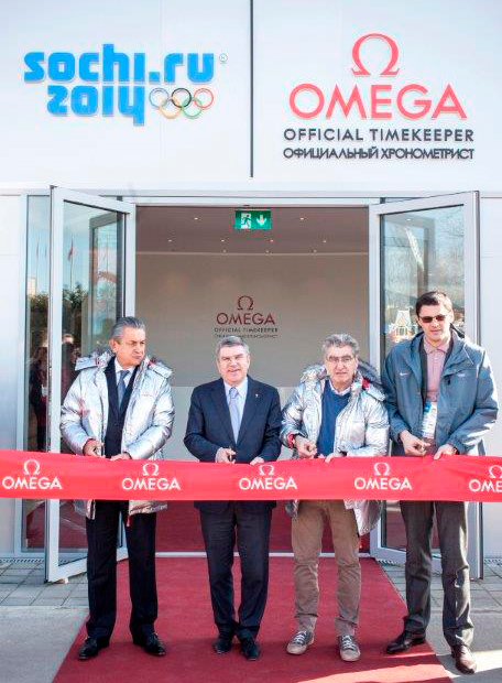 Stephen Urquhart, Thomas Bach, Nicolas Hayek and Alexander Popov opened Omega Pavilion