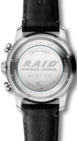 caseback of Oris RAID 2013 Chronograph Limited Edition