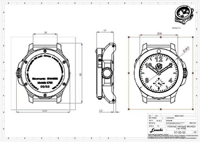 Fondale Vintage Bronzo (Ref. 9700) watch drawing