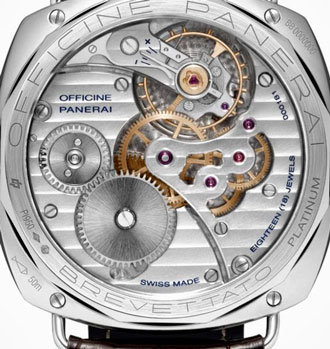 caseback of PAM 521 Radiomir Platino watch