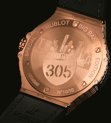 caseback of Hublot Big Bang Caviar "Lady 305" watch