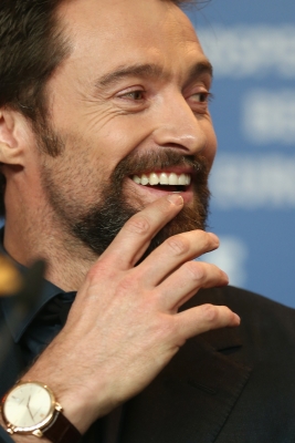 Hugh Jackman at the Berlin Press Conference of "Les Miserables" in Harry Winston Timepiece