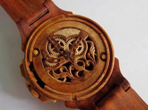 Caseback of Wooden Watch with a Tourbillon