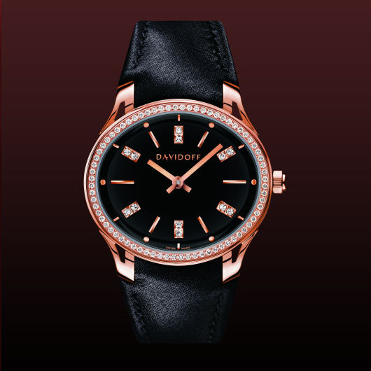 wristwatch Davidoff Lady quartz red gold diamonds black dial