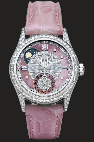 wristwatch Armand Nicolet Silvered guilloché and Pink MOP