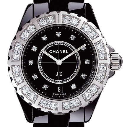 wristwatch Chanel Céramique noire lunette acier sertie et cadran 11 index diamants