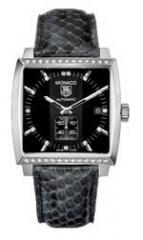 wristwatch Monaco Automatic (SS-Diamonds / Black / Leather)