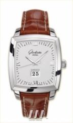 wristwatch Glashutte Original Senator Karree Panorama Date with Manual Winding (SS / Silver / Leather)