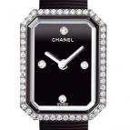 wristwatch Chanel Acier, cadran noir laqué avec 4 index diamant