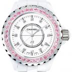 wristwatch J12 Céramique blanche / Lunette un rang serti saphirs roses, cadran index diamants