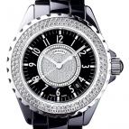 wristwatch Chanel J12 Céramique noire lunette sertie et cadran pavé diamants