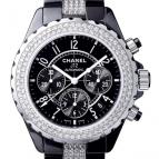 wristwatch Chanel J12 Chronographe céramique noire serti diamants