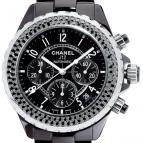 wristwatch Chanel J12 Chronographe céramique noire serti diamants noirs