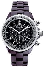 wristwatch Chanel J12 Chronographe céramique noire serti diamants noirs