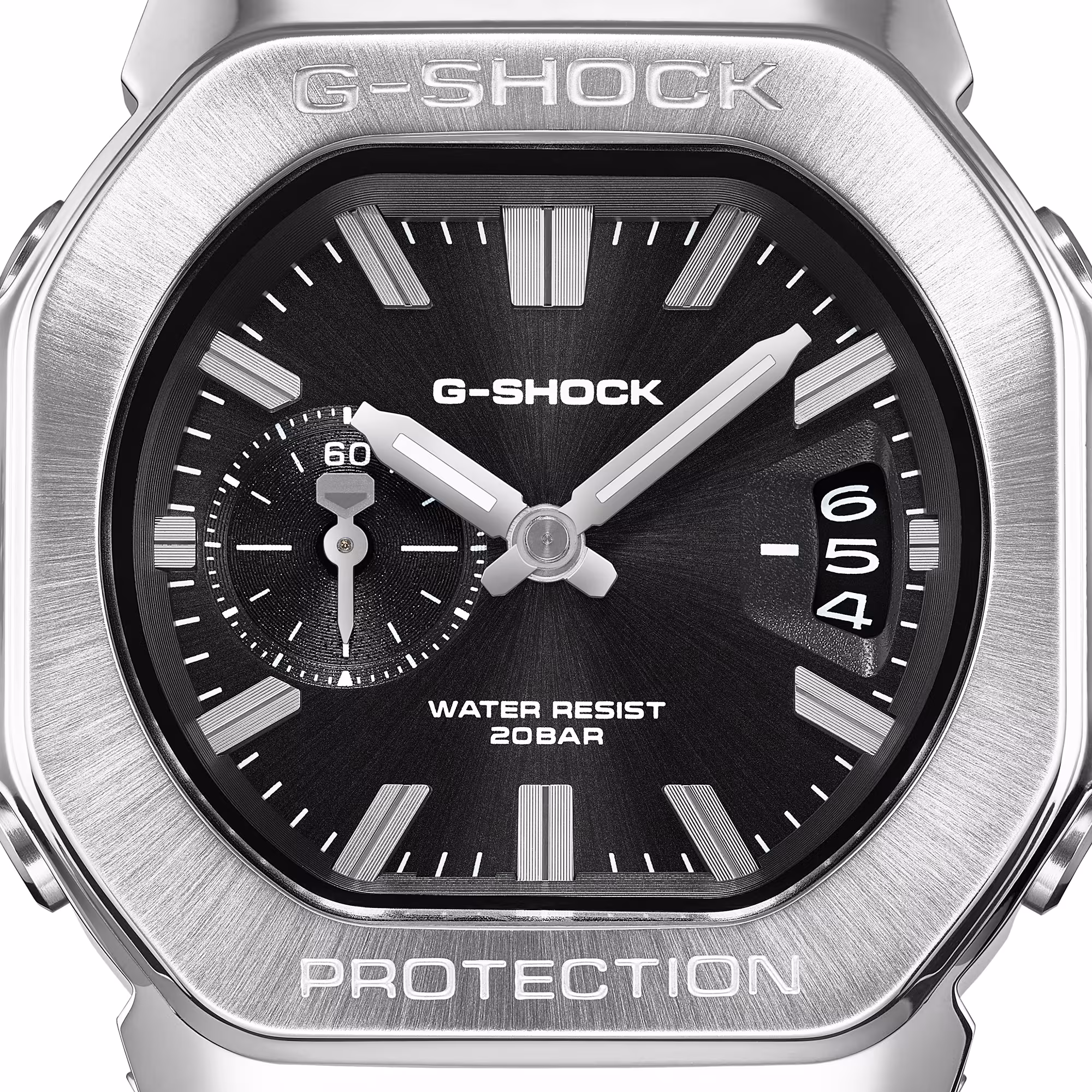 Close-up of the black dial of the Casio G-Shock GMC-2500D-1A with date window