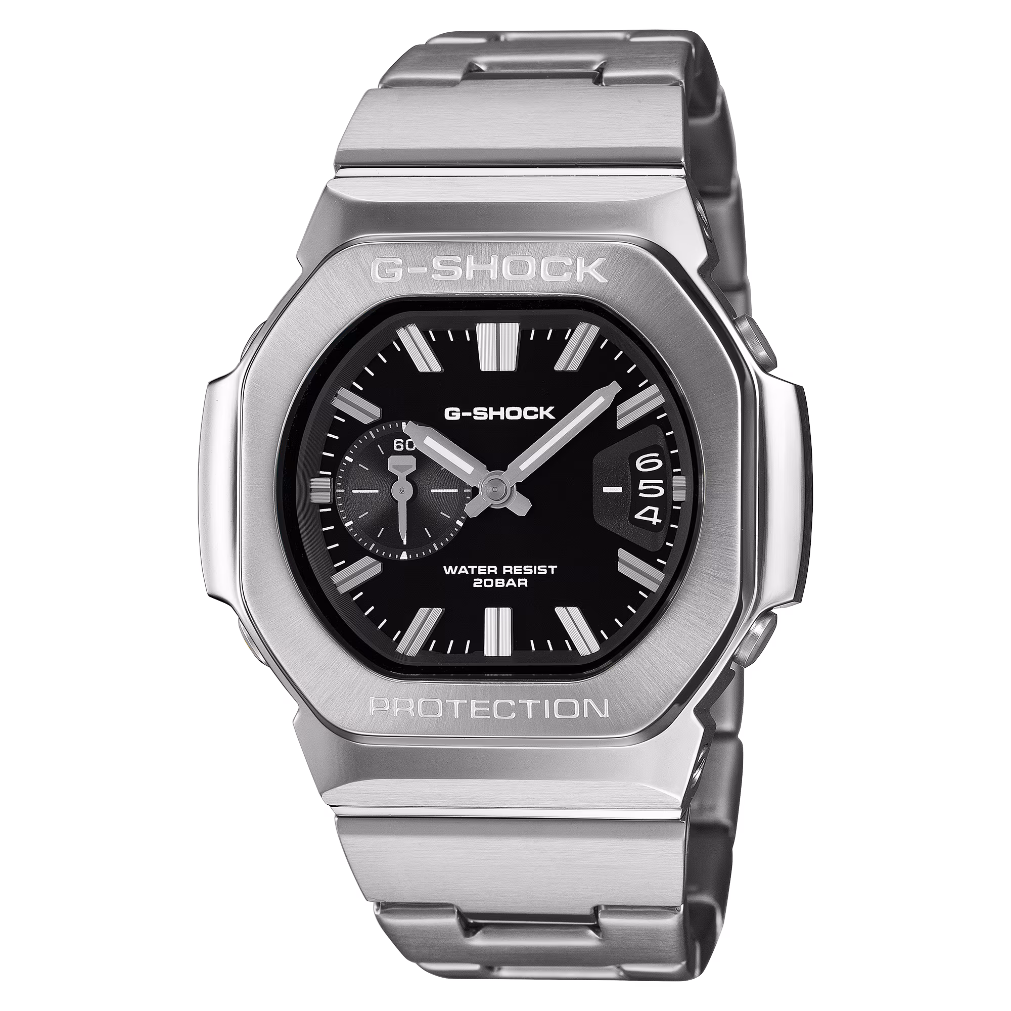 Casio G-Shock GMC-2500D-1A with stainless steel bezel and bracelet and black dial