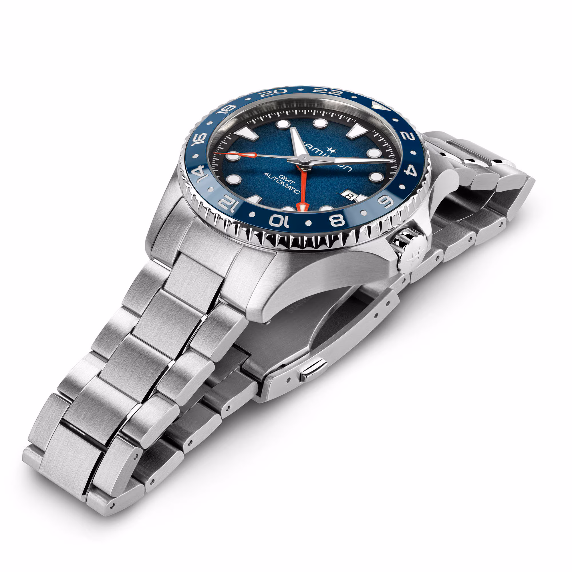 Hamilton Khaki Navy Scuba GMT H82535140 blue-dial automatic watch with steel bracelet