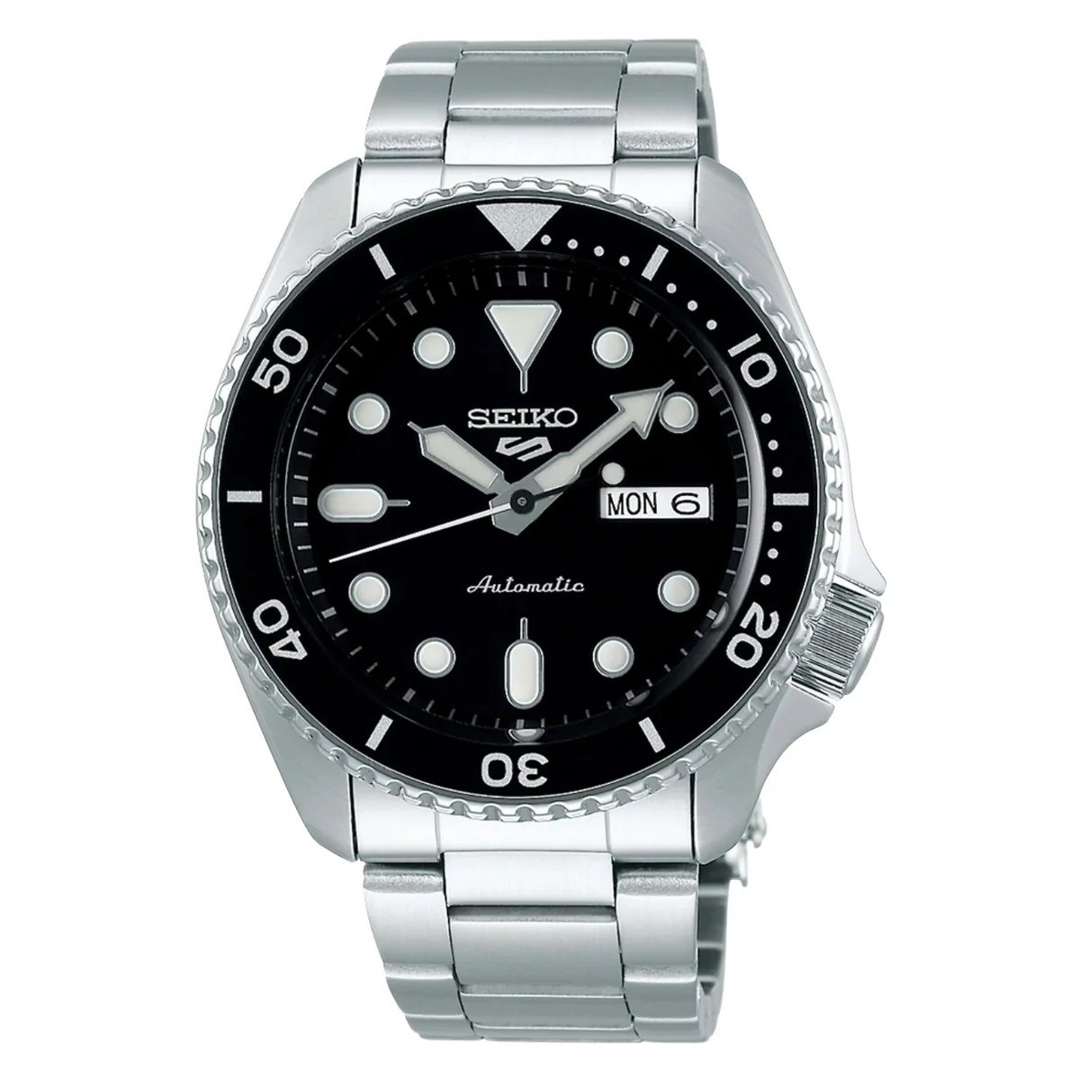  Seiko 5 Sports SRPD55 automatic watch with black dial and rotating bezel