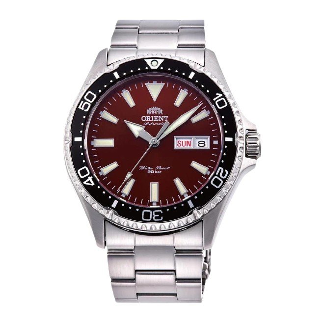 Orient Kamasu automatic dive watch with sapphire crystal and red dial